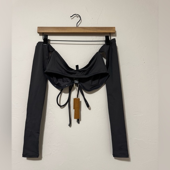 NEW Skims long sleeved bikini top with tie front grey gunmetal size XXS - Picture 2 of 4